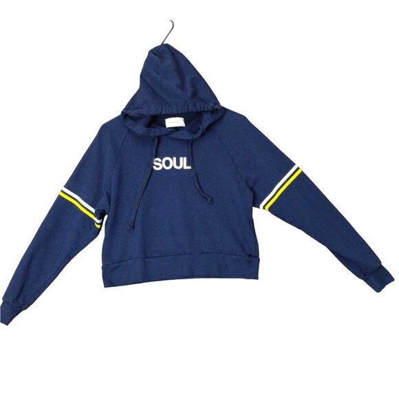 SOULCYCLE Womens Grinding Cropped Hoodie XS Distressed Navy Cotton Long Sleeve - Picture 1 of 11